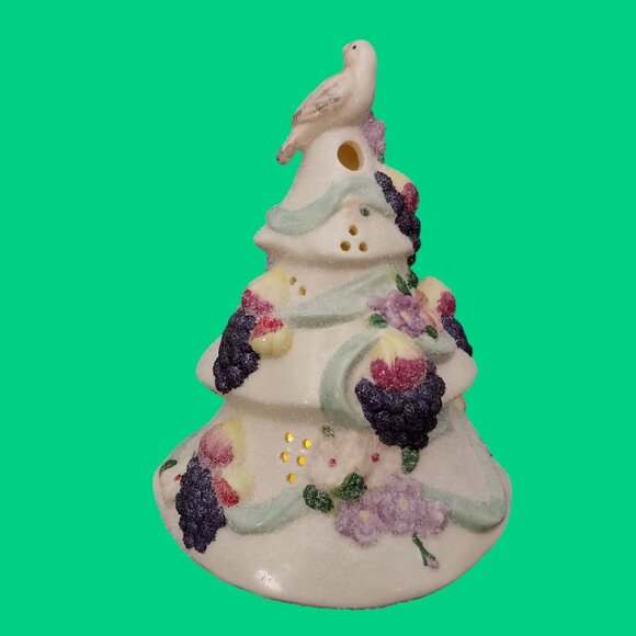 Vintage Christmas Ceramic Tree Sugar Plum Candle Holder Illuminates - Picture 2 of 6